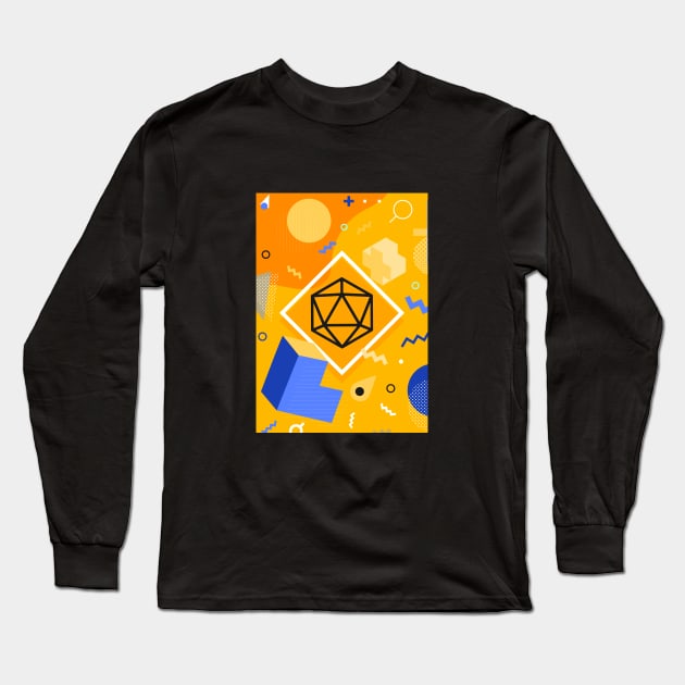 Polyhedral Dice Set Memphis Design Orange Tabletop RPG Long Sleeve T-Shirt by dungeonarmory